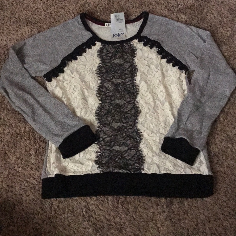 Buckle Jolt Black & Grey Lace Sweatshirt Sz L New